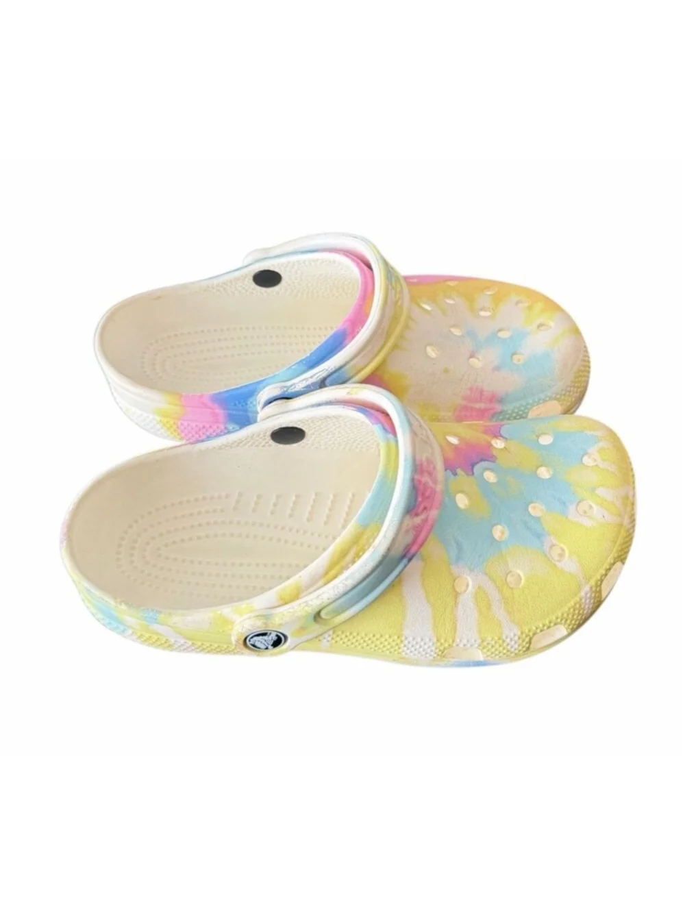 Crocs Classic Tie-Dye Graphic Clogs Pastel White Multi Unisex J4